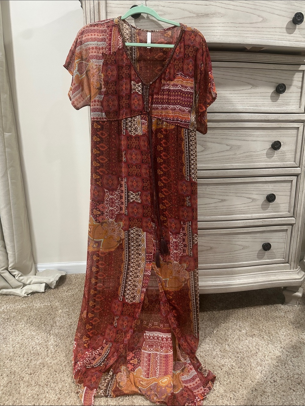 Xhilaration Rust Red Patchwork Boho Maxi Dress